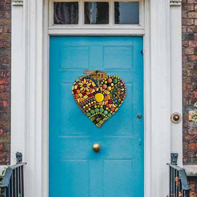 Mosaic Heart Colorful Courtyard Resin Heart Door Sign