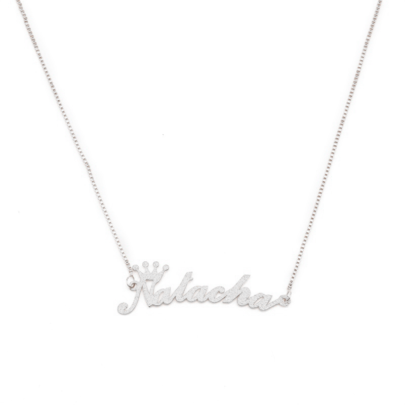 Frosted Crown Nameplate Necklace Custom Name Necklace