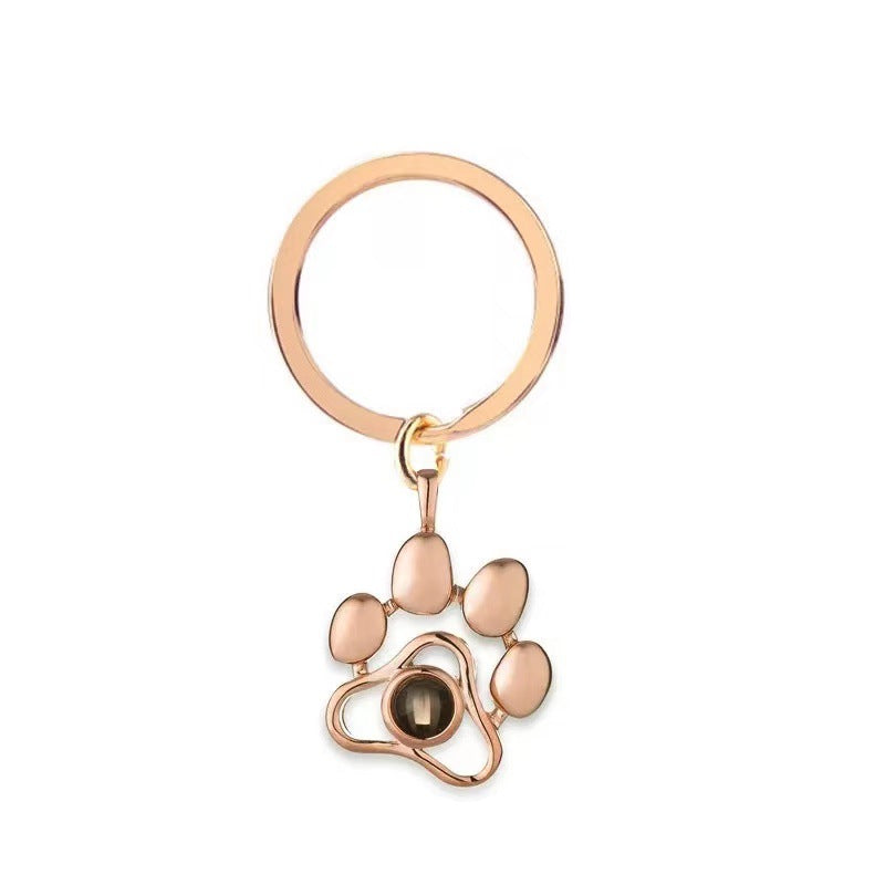 Custom Photo Projection Puppy Paw Key Charm Personalized Keychain