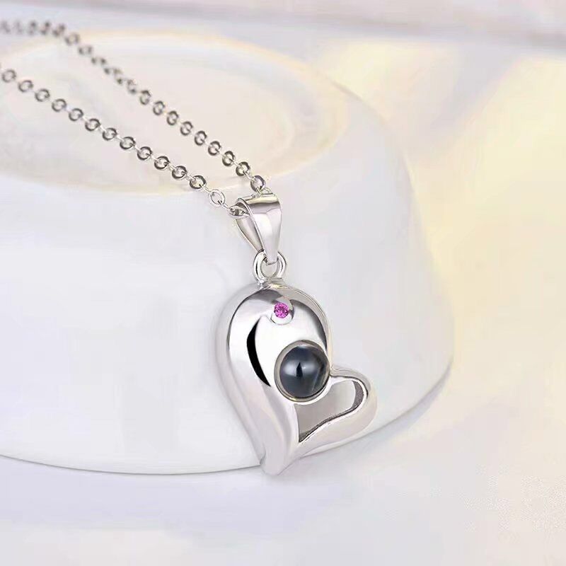 Dual Heart Matching Necklace Custom Photo Projection Necklace Chain with Picture