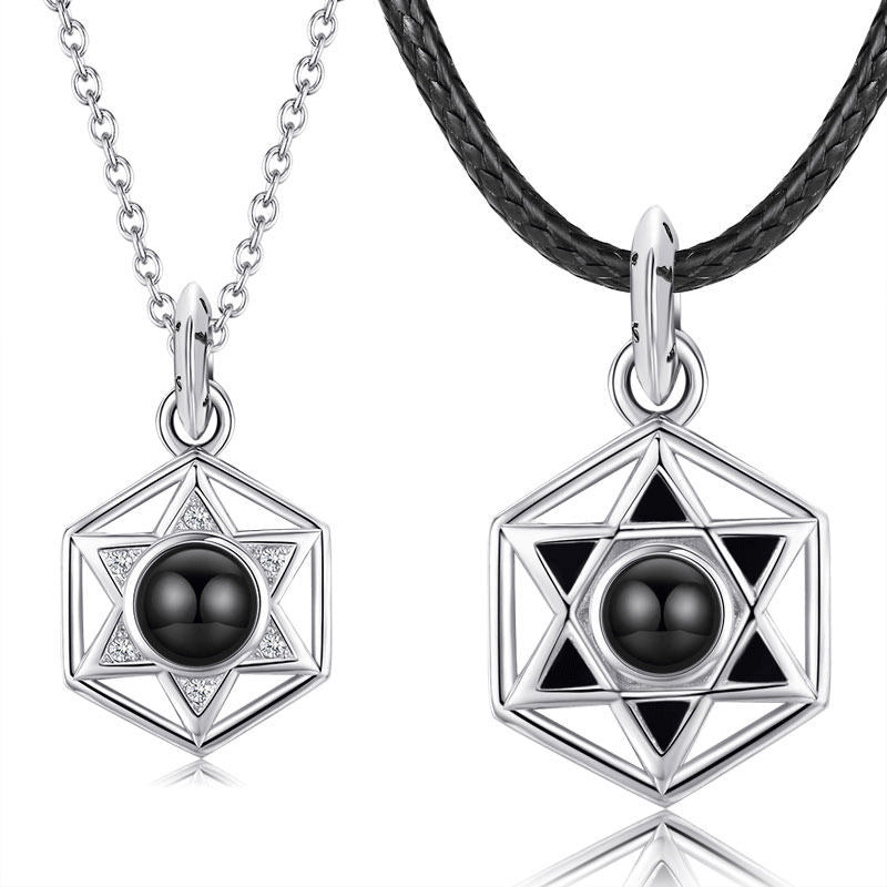 Six-pointed Star Custom Photo Projection Pendant Necklace Set