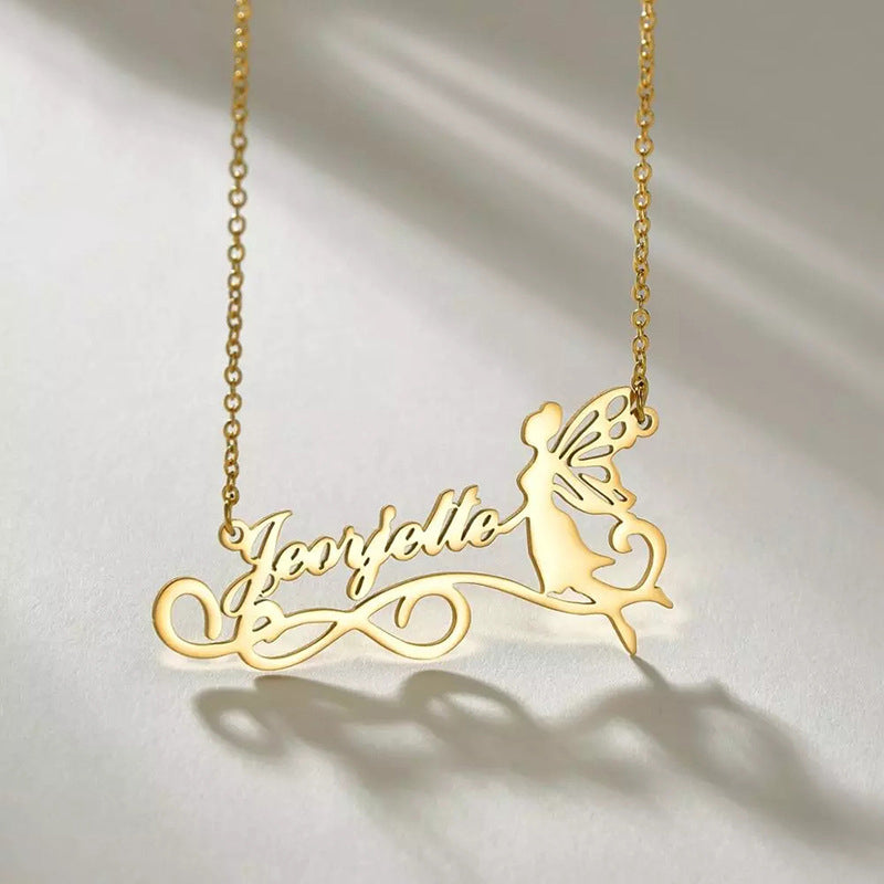 Fairy Bow Gold Name Necklace Personalized Name Necklace
