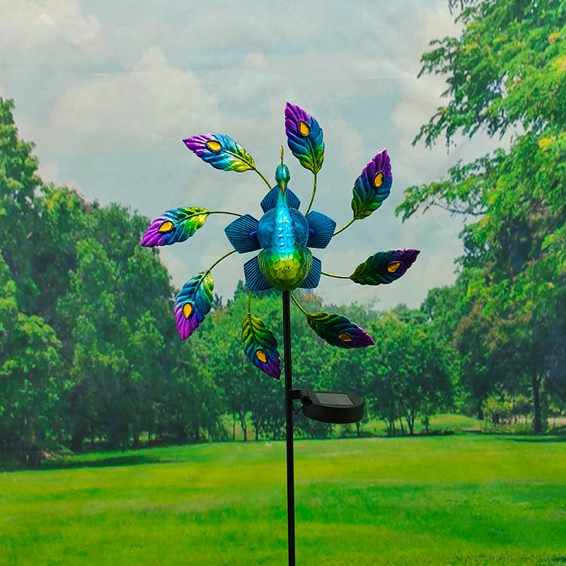 Peacock Wind Spinner Solar Light Yard Art Sculpture