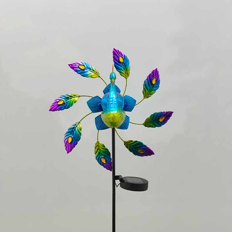Peacock Wind Spinner Solar Light Yard Art Sculpture