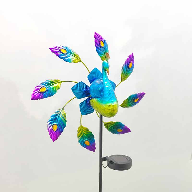 Peacock Wind Spinner Solar Light Yard Art Sculpture