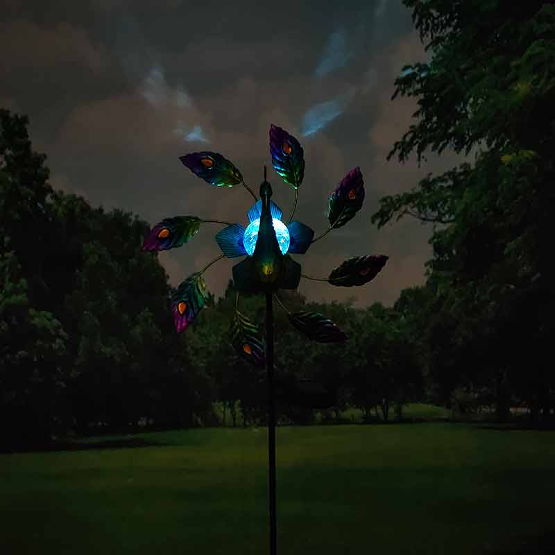 Peacock Wind Spinner Solar Light Yard Art Sculpture