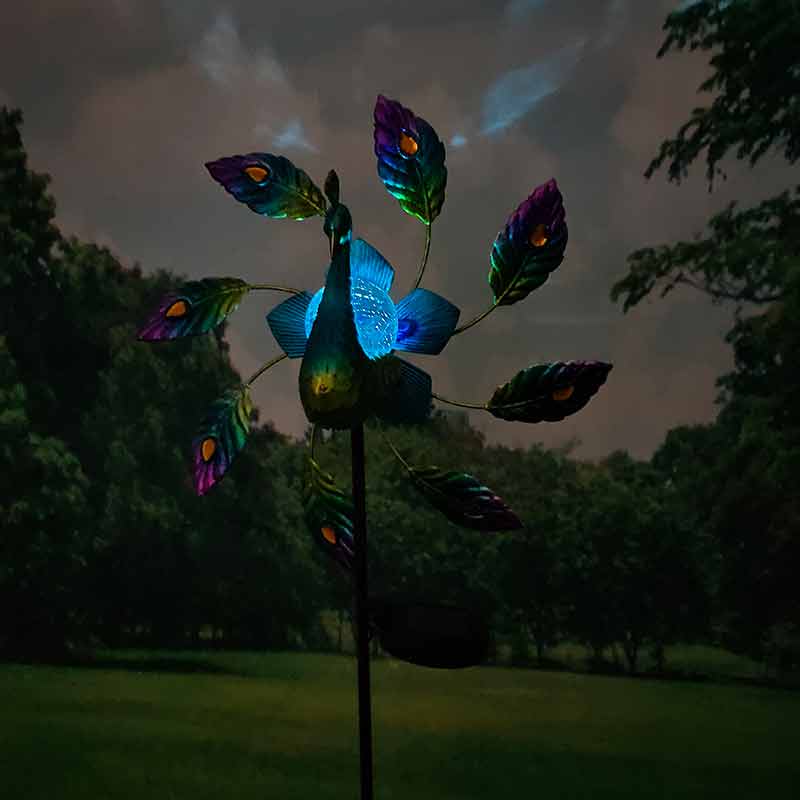 Peacock Wind Spinner Solar Light Yard Art Sculpture