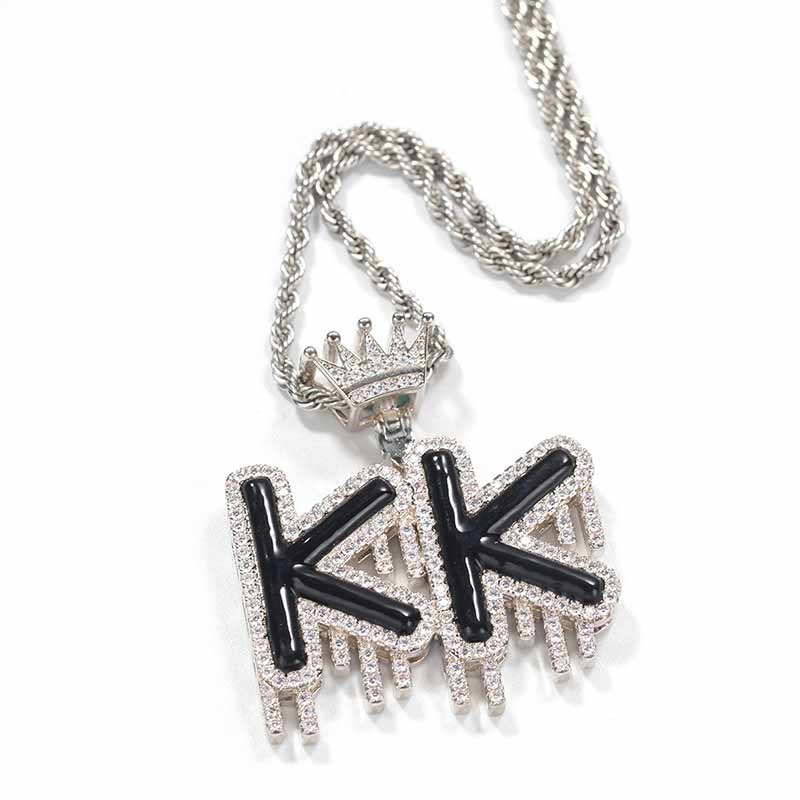 Personalized Crystal Initials Single Name Text Word Pendant Custom Crown Necklace