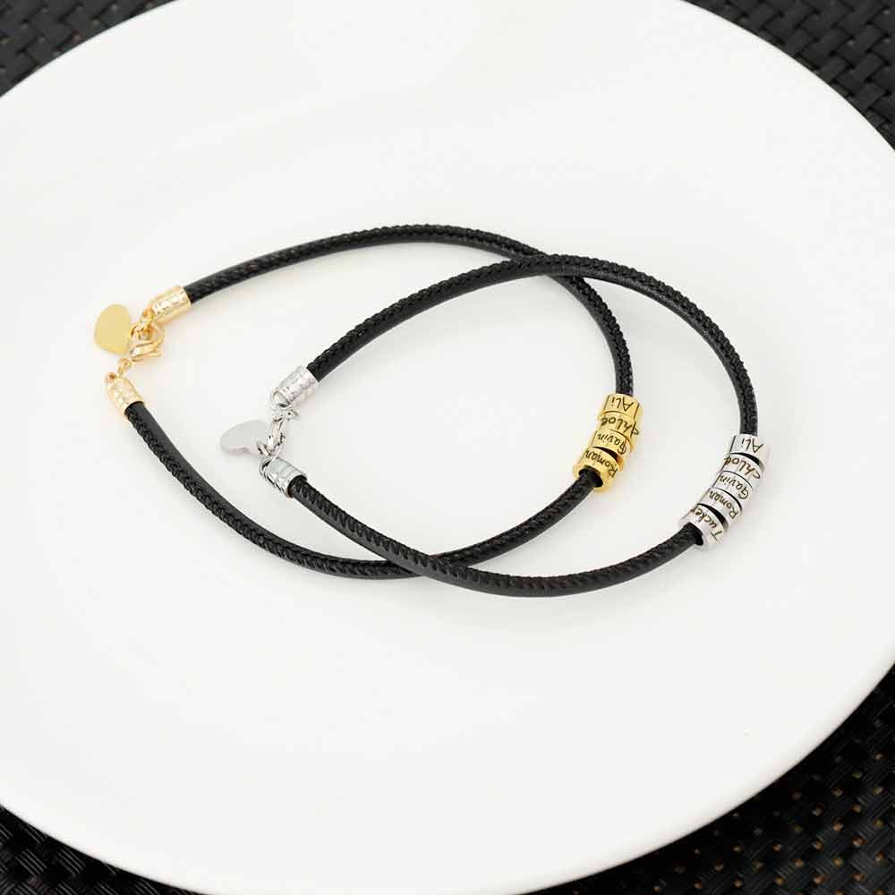 Personalized Stainless Steel Letter Bracelet Custom Beaded Heart Couple Bracelet