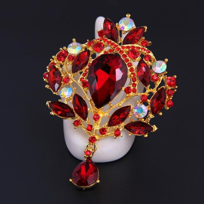 Pin Collection Crown Red Rhinestone Modern Vintage Brooch