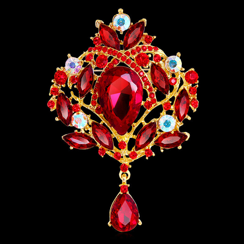 Pin Collection Crown Red Rhinestone Modern Vintage Brooch