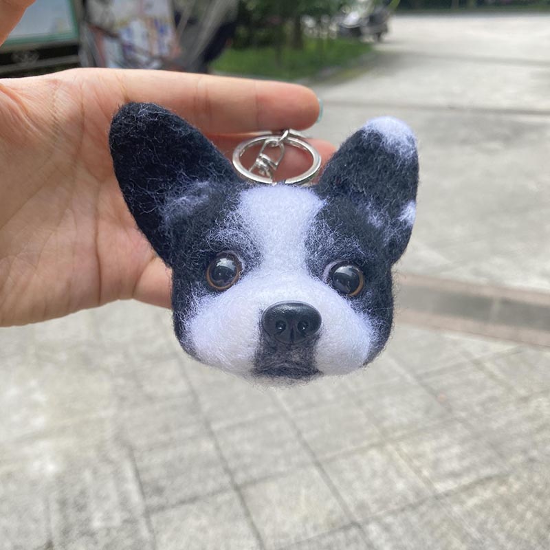 Plush Keychain Needle-felted Simulation Dog Head Keyrings