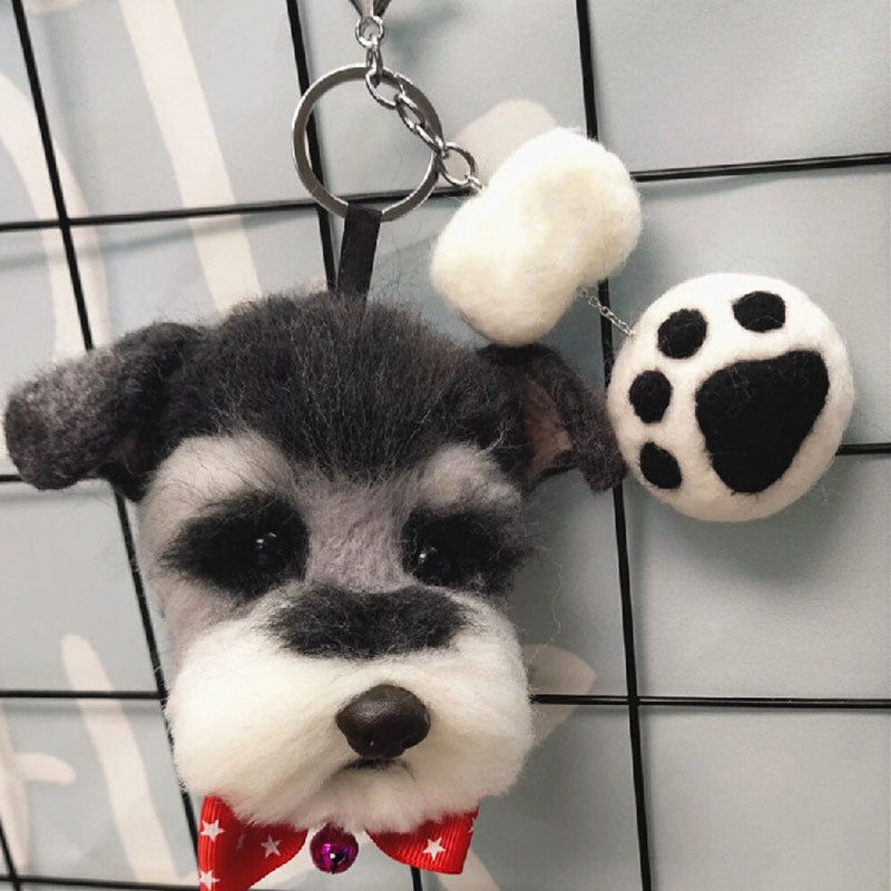 Plush Keychain Needle-felted Simulation Dog Head Keyrings
