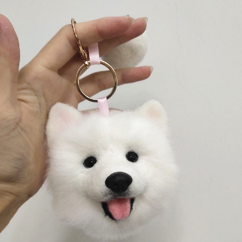 Plush Keychain Needle-felted Simulation Dog Head Keyrings