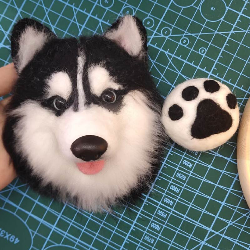 Plush Keychain Needle-felted Simulation Dog Head Keyrings