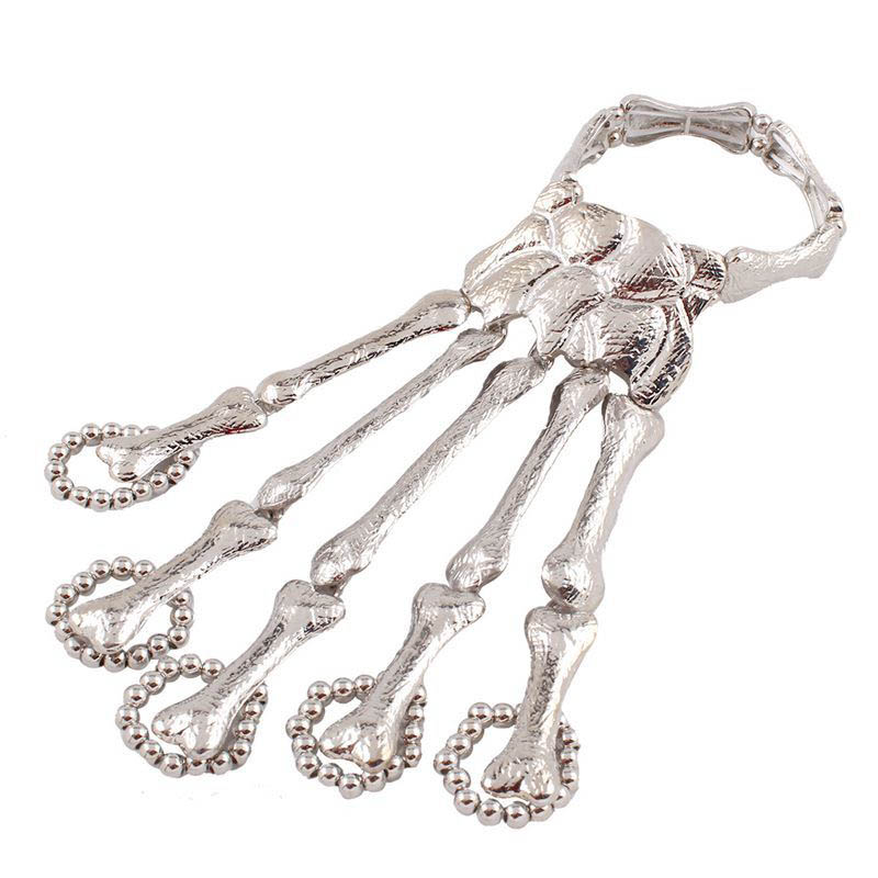 Skeleton Hand Ring Bracelet Bone Joint Punk Ring Chain