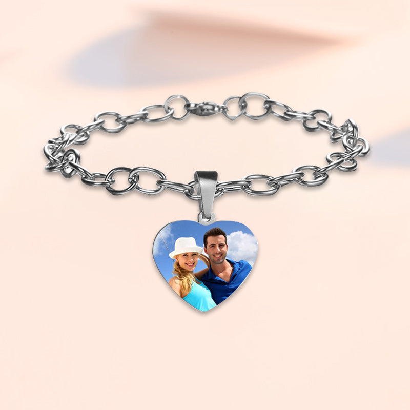 Custom Photo Titanium Heart-shaped Bracelet Personalized Photo Bracelet Link Chain