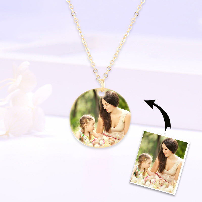Custom Round Picture Pendant Necklace 14k Gold Pendant Photo Engraved