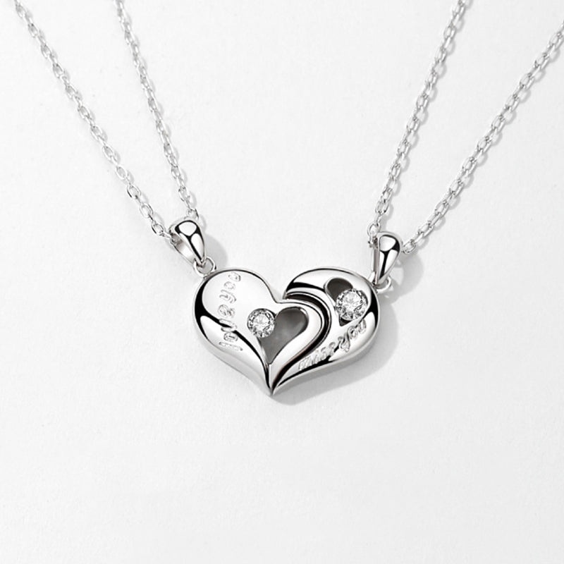 S925 Silver Heart To Heart Clavicle Chain Classic Couples Souvenir Necklace