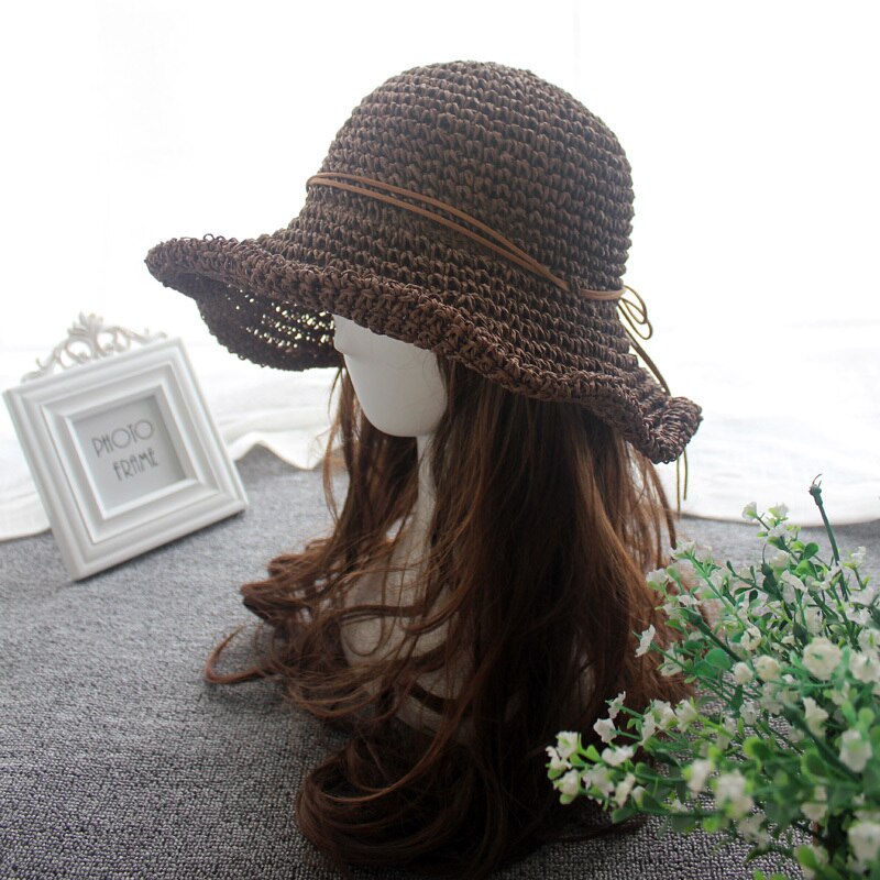 Ladies' Fashion Folding Sun Beach Straw Hat Sunshade Bow Hat