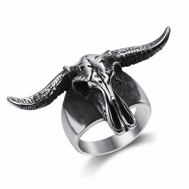 Satan Ring Ram Vintage Aries Ram Horn Skull Polished Ring