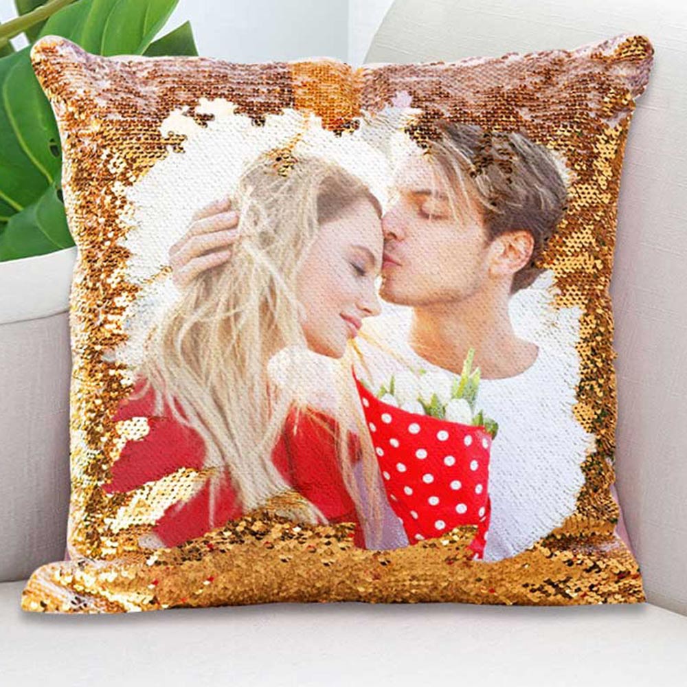 Custom Photo Magical Sequins Pillowcase Shinny Sequins Personalized Gift Throw Pillow Case