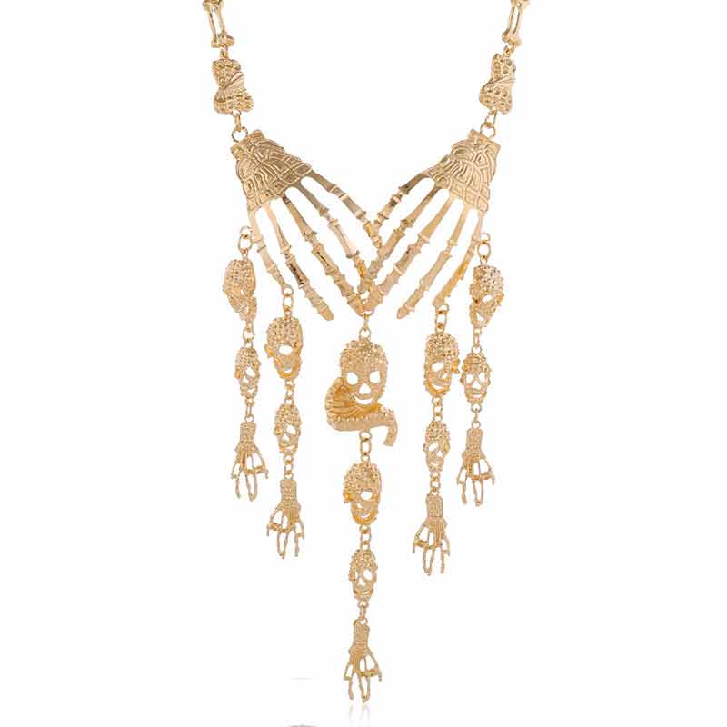 Skeleton Hand Necklace Punk Ghost Long Chain Alloy Choker