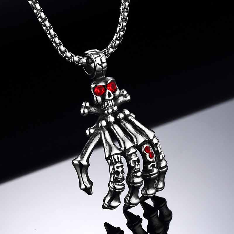 Skull Pendant Skeleton Ghost Hand Motorcycle Necklace