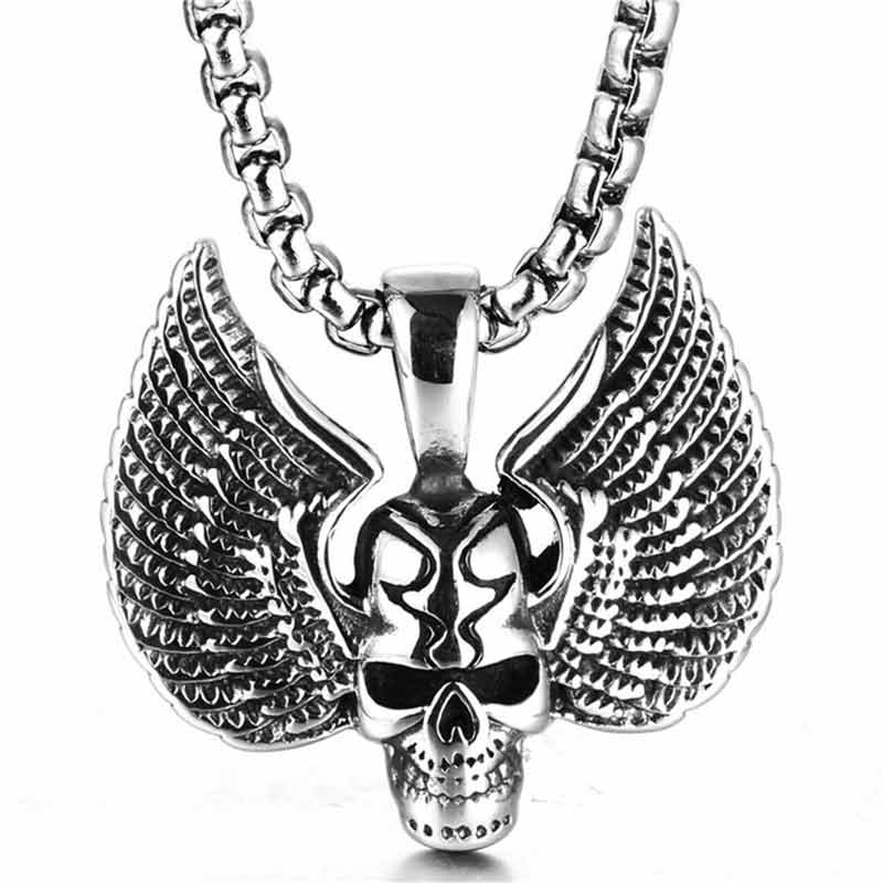 Skull Wings Pendant Rock Feather Ghost Head Choker