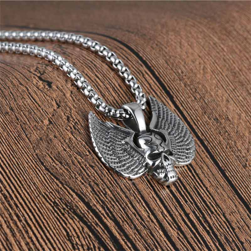 Skull Wings Pendant Rock Feather Ghost Head Choker