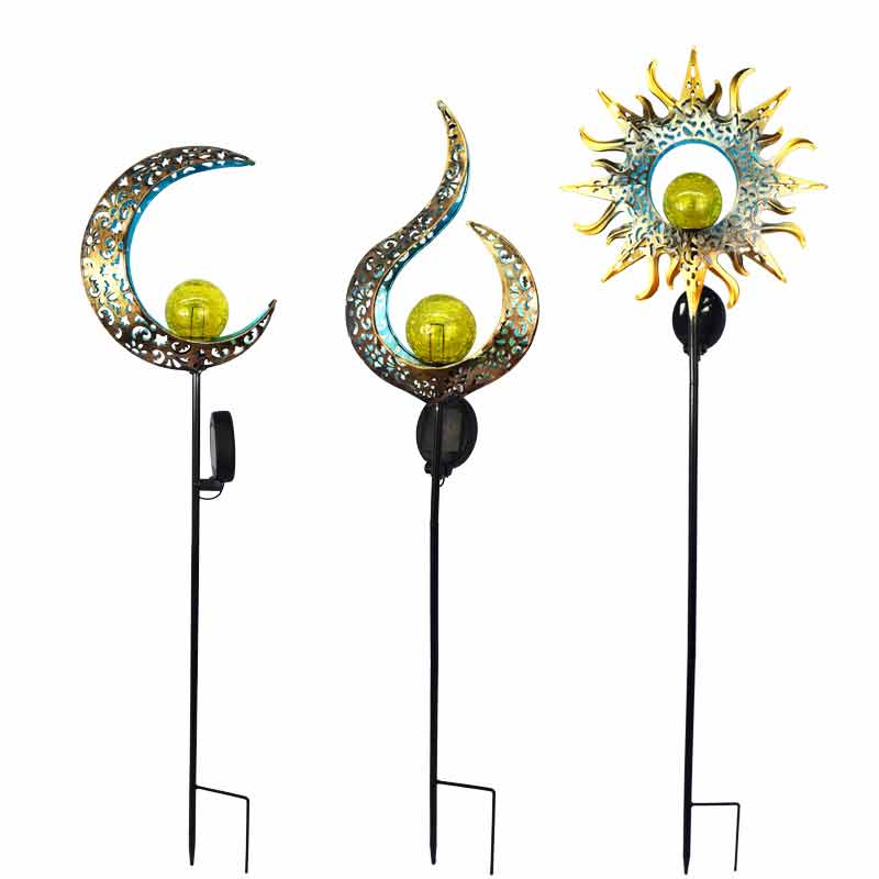 Solar Garden Lights Retro Sun Moon Flame Lawn Lamp