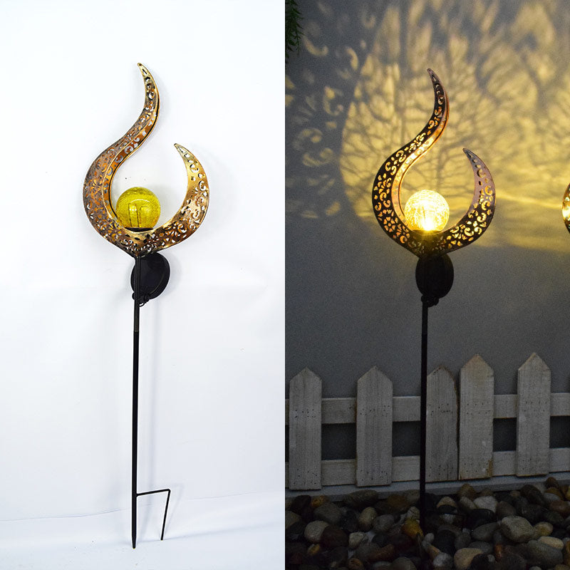 Solar Garden Lights Retro Sun Moon Flame Lawn Lamp