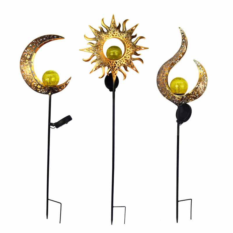 Solar Garden Lights Retro Sun Moon Flame Lawn Lamp