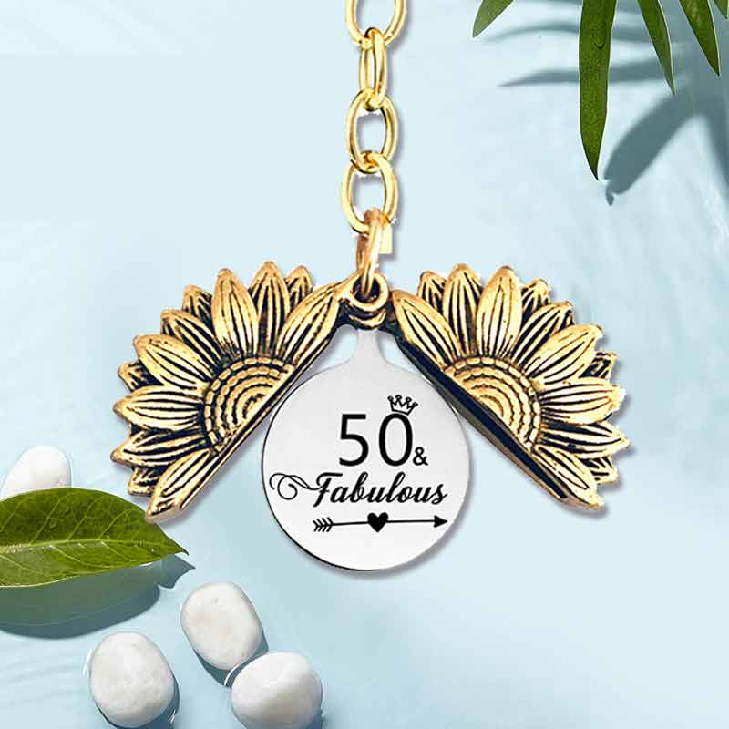 Sunflower Keychain Custom Birthday Number Metal Keychain