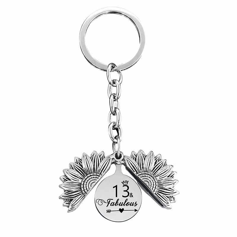 Sunflower Keychain Custom Birthday Number Metal Keychain