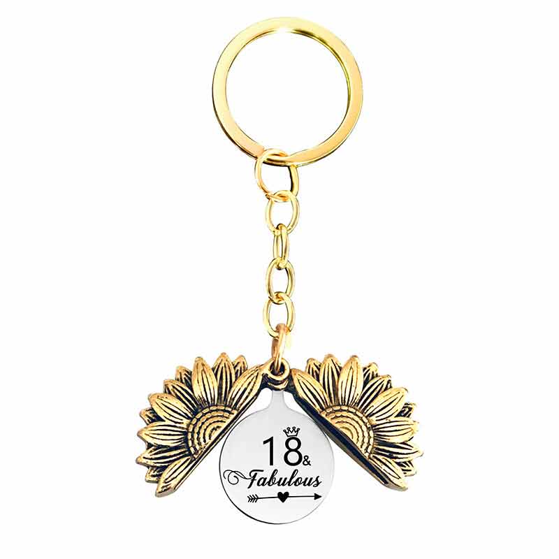 Sunflower Keychain Custom Birthday Number Metal Keychain