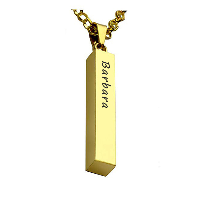 Titanium Bar Pendant Chain Personalized Laser Engraved Name Necklace