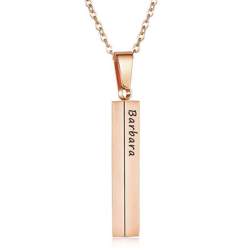 Titanium Bar Pendant Chain Personalized Laser Engraved Name Necklace