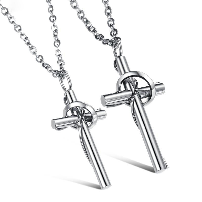 Titanium Steel Cross Pendant Religious Couple Necklace