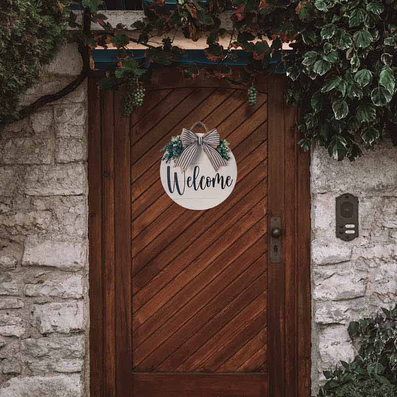 Welcome Sign For Porch Round Wreath Wood Door Hanger