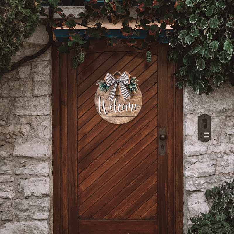 Welcome Sign For Porch Round Wreath Wood Door Hanger