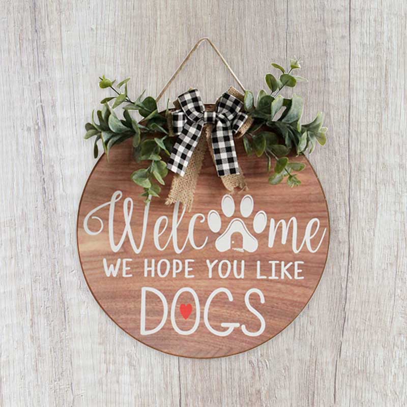 Welcome Sign Front Door Round Wood Plaque Decorative