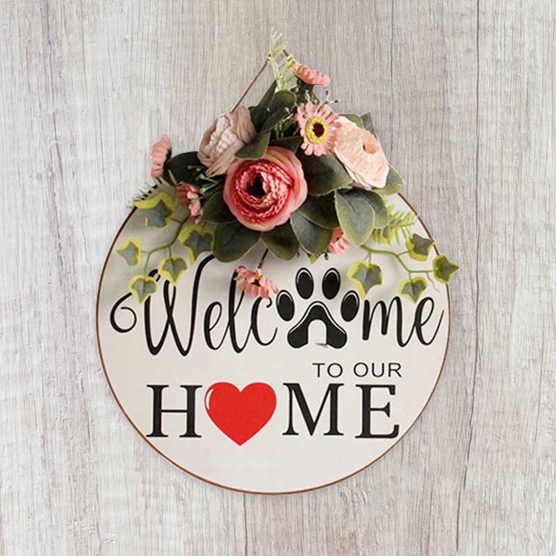 Welcome Sign Front Door Round Wood Plaque Decorative