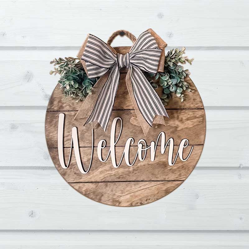 Welcome Sign for Front Porch Circle Wood Welcome Sign