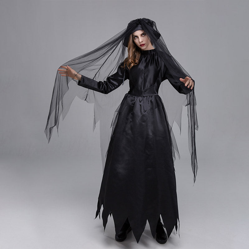 Witch Cloak Dark Ghost Bride Carnival Party Costume