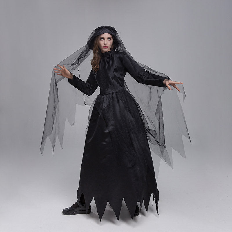 Witch Cloak Dark Ghost Bride Carnival Party Costume