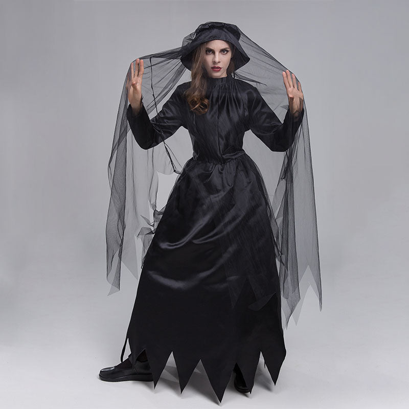 Witch Cloak Dark Ghost Bride Carnival Party Costume