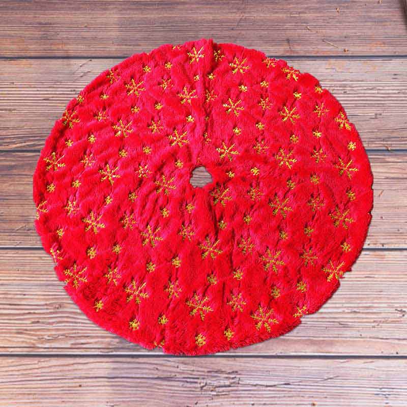 Xmas Tree Skirt Gold Glittered Snowflake Red Tree Skirt