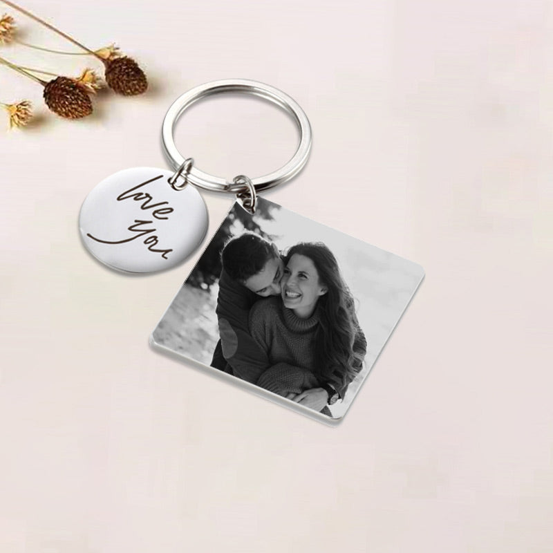 Custom Anniverary Date Carving Key Charm Personalized Photo Engraving Keychain