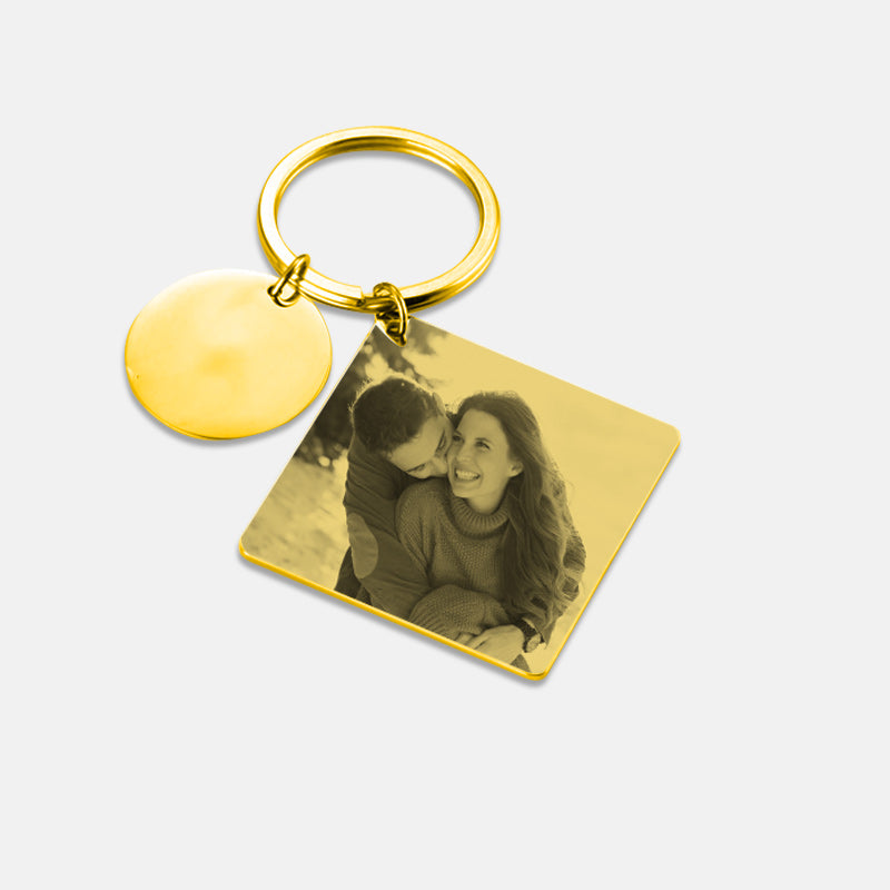 Custom Anniverary Date Carving Key Charm Personalized Photo Engraving Keychain